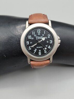 Time Magazine Quartz Watch Silver Tone Dial 33 mm 7" Brown Leather Band
